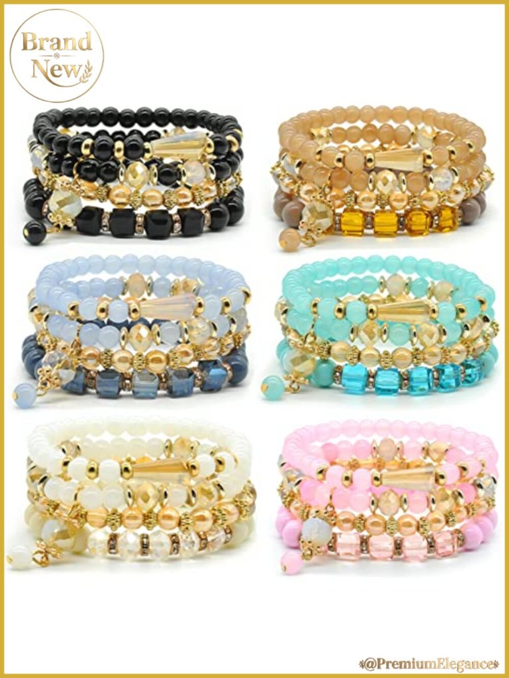 6 Sets Stackable Stretch Bracelets Bohemian Bead Jewelry Women Gift